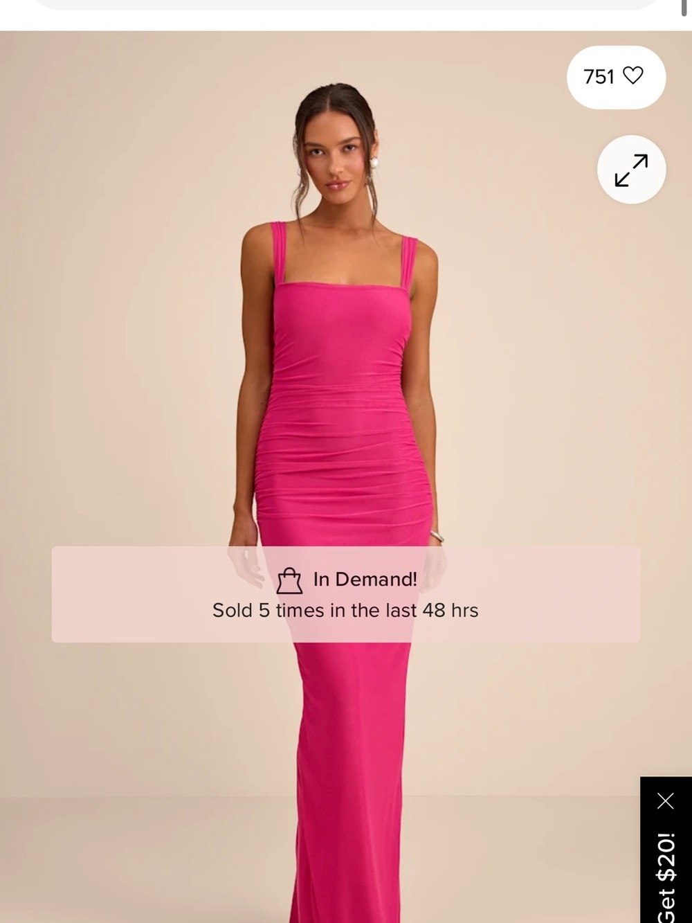 Fitted Square-Neck Maxi Dress in Bright Pink